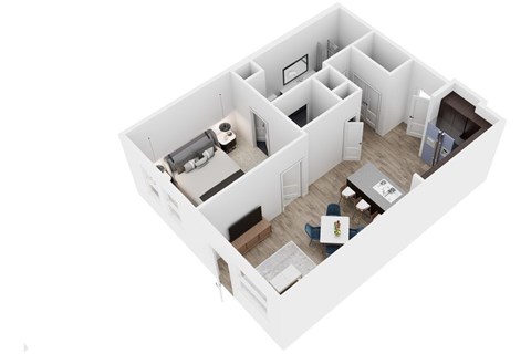 Floor plan for 1 bed, 1 bath, 698 sqft
